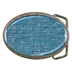 White And Blue Brick Wall Belt Buckles by artworkshop