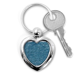 White And Blue Brick Wall Key Chain (heart) by artworkshop