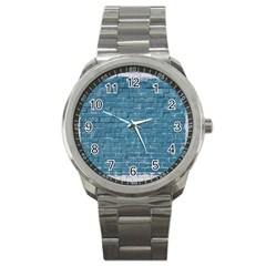 White And Blue Brick Wall Sport Metal Watch by artworkshop