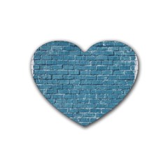 White And Blue Brick Wall Rubber Coaster (heart) by artworkshop