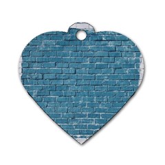 White And Blue Brick Wall Dog Tag Heart (one Side) by artworkshop