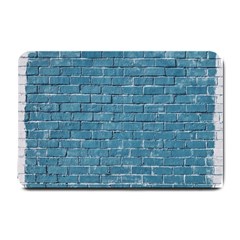 White And Blue Brick Wall Small Doormat by artworkshop