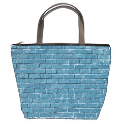 White And Blue Brick Wall Bucket Bag by artworkshop