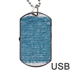 White And Blue Brick Wall Dog Tag Usb Flash (one Side) by artworkshop