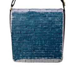 White And Blue Brick Wall Flap Closure Messenger Bag (l) by artworkshop