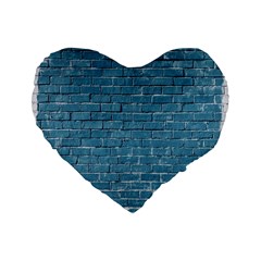 White And Blue Brick Wall Standard 16  Premium Flano Heart Shape Cushions by artworkshop