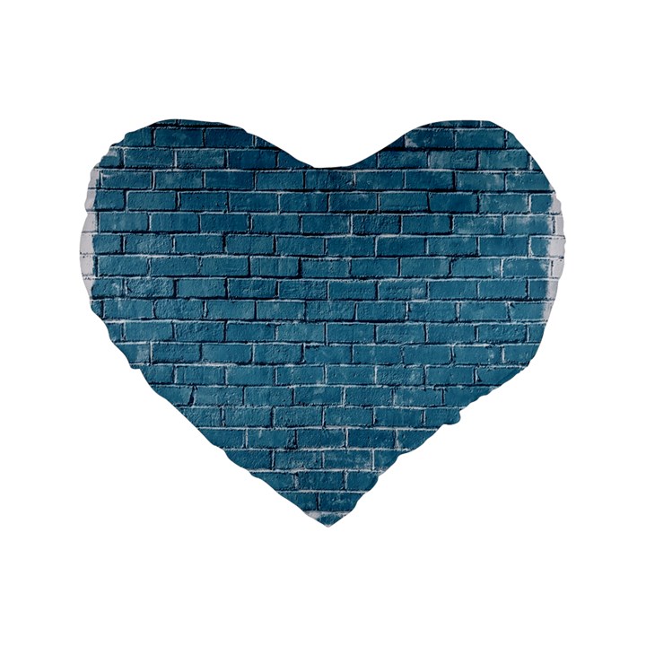 White And Blue Brick Wall Standard 16  Premium Flano Heart Shape Cushions