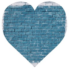 White And Blue Brick Wall Wooden Puzzle Heart by artworkshop