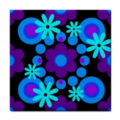 Flowers Pearls And Donuts Blue Purple Black Tile Coaster by Mazipoodles