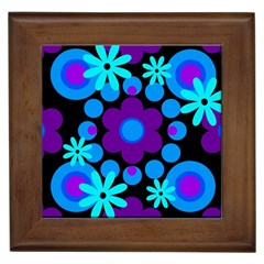 Flowers Pearls And Donuts Blue Purple Black Framed Tile by Mazipoodles