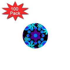 Flowers Pearls And Donuts Blue Purple Black 1  Mini Magnets (100 Pack)  by Mazipoodles