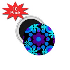 Flowers Pearls And Donuts Blue Purple Black 1 75  Magnets (10 Pack)  by Mazipoodles