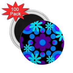 Flowers Pearls And Donuts Blue Purple Black 2 25  Magnets (100 Pack)  by Mazipoodles