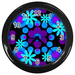 Flowers Pearls And Donuts Blue Purple Black Wall Clock (black) by Mazipoodles