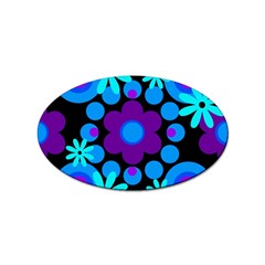 Flowers Pearls And Donuts Blue Purple Black Sticker (oval) by Mazipoodles