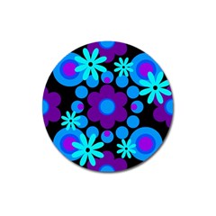 Flowers Pearls And Donuts Blue Purple Black Magnet 3  (round) by Mazipoodles