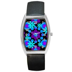 Flowers Pearls And Donuts Blue Purple Black Barrel Style Metal Watch by Mazipoodles