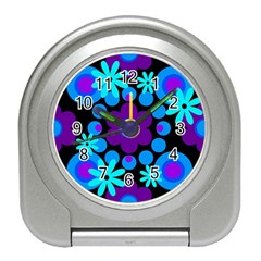 Flowers Pearls And Donuts Blue Purple Black Travel Alarm Clock by Mazipoodles