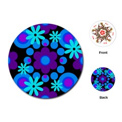 Flowers Pearls And Donuts Blue Purple Black Playing Cards Single Design (round) by Mazipoodles