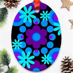 Flowers Pearls And Donuts Blue Purple Black Oval Ornament (two Sides) by Mazipoodles