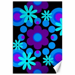 Flowers Pearls And Donuts Blue Purple Black Canvas 12  X 18  by Mazipoodles