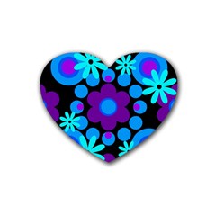 Flowers Pearls And Donuts Blue Purple Black Rubber Coaster (heart) by Mazipoodles