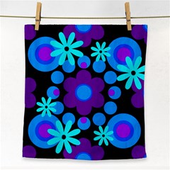 Flowers Pearls And Donuts Blue Purple Black Face Towel by Mazipoodles