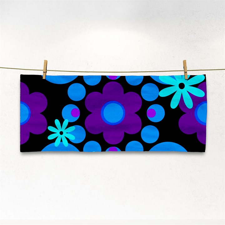 Flowers Pearls And Donuts Blue Purple Black Hand Towel