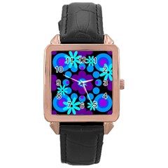 Flowers Pearls And Donuts Blue Purple Black Rose Gold Leather Watch  by Mazipoodles