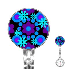 Flowers Pearls And Donuts Blue Purple Black Stainless Steel Nurses Watch by Mazipoodles