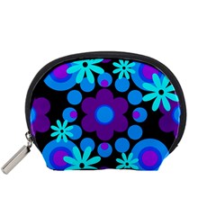 Flowers Pearls And Donuts Blue Purple Black Accessory Pouch (small) by Mazipoodles