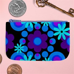 Flowers Pearls And Donuts Blue Purple Black Large Coin Purse by Mazipoodles