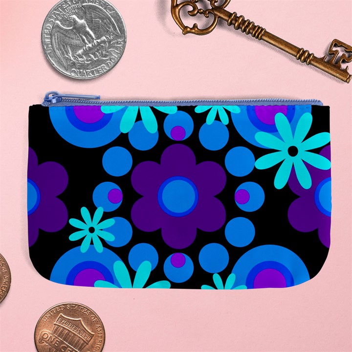 Flowers Pearls And Donuts Blue Purple Black Large Coin Purse