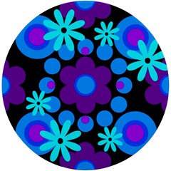 Flowers Pearls And Donuts Blue Purple Black Uv Print Round Tile Coaster by Mazipoodles