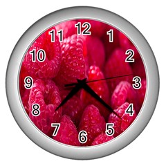 Raspberries Wall Clock (silver) by artworkshop