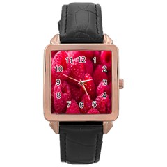 Raspberries Rose Gold Leather Watch  by artworkshop