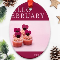 Hello February Text And Cupcakes Ornament (oval) by artworkshop