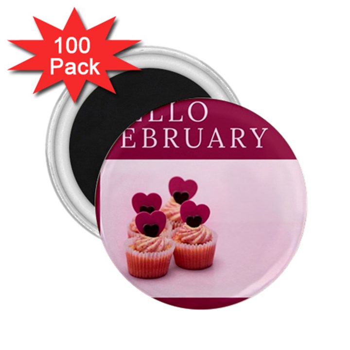 Hello february text and cupcakes 2.25  Magnets (100 pack) 