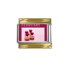 Hello February Text And Cupcakes Gold Trim Italian Charm (9mm) by artworkshop