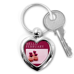 Hello February Text And Cupcakes Key Chain (heart) by artworkshop