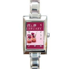 Hello February Text And Cupcakes Rectangle Italian Charm Watch by artworkshop