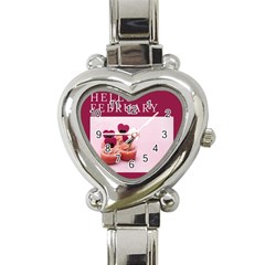 Hello February Text And Cupcakes Heart Italian Charm Watch by artworkshop