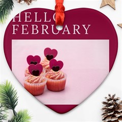 Hello February Text And Cupcakes Ornament (heart)