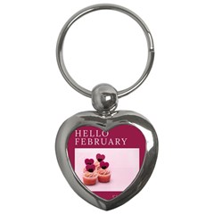 Hello February Text And Cupcakes Key Chain (heart) by artworkshop