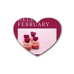 Hello february text and cupcakes Rubber Heart Coaster (4 pack) Front