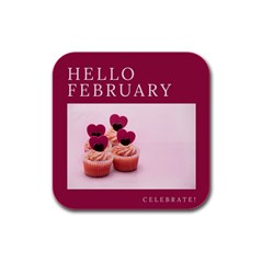 Hello February Text And Cupcakes Rubber Square Coaster (4 Pack) by artworkshop