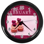 Hello february text and cupcakes Wall Clock (Black) Front