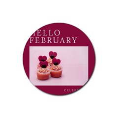 Hello February Text And Cupcakes Rubber Coaster (round) by artworkshop