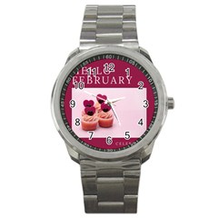 Hello February Text And Cupcakes Sport Metal Watch by artworkshop