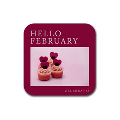 Hello February Text And Cupcakes Rubber Coaster (square) by artworkshop